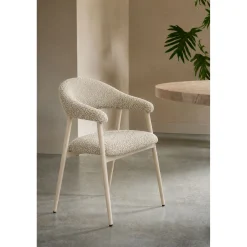 Eetkamerstoel Dioso Bouclé naturel poot taupe