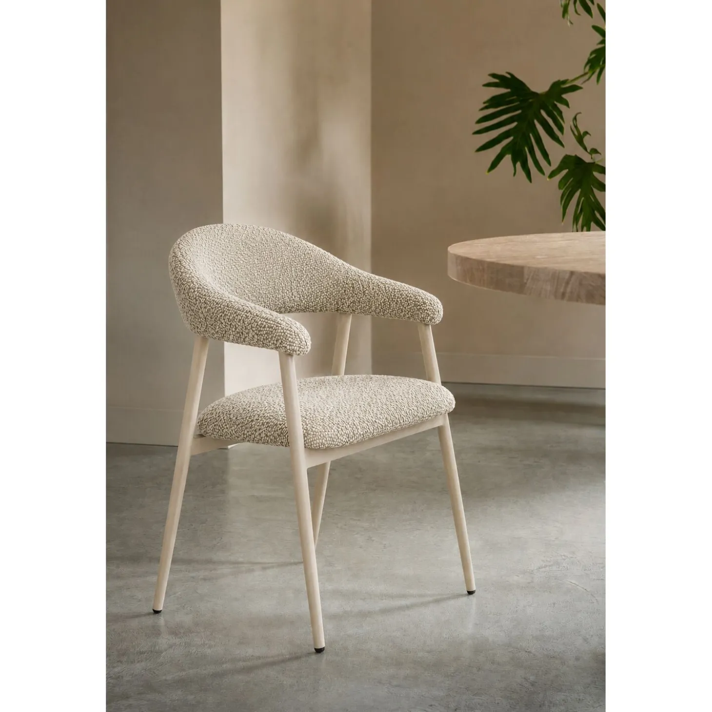Eetkamerstoel Dioso Bouclé naturel poot taupe