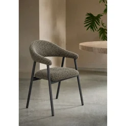 Eetkamerstoel Dioso Bouclé taupe poot zwart