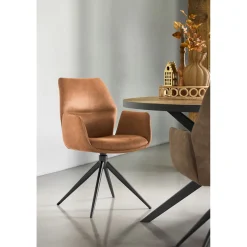 Eetkamerstoel Faido Microvezel cognac poot zwart