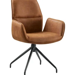 Eetkamerstoel Gavio Met armleuning draaibaar microleder cognac