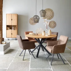 Eettafel Aska Teak 130 cm rond naturel brushed