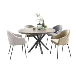 Eettafel Tavolo Eikenhout 130 cm rond lichtgrijs