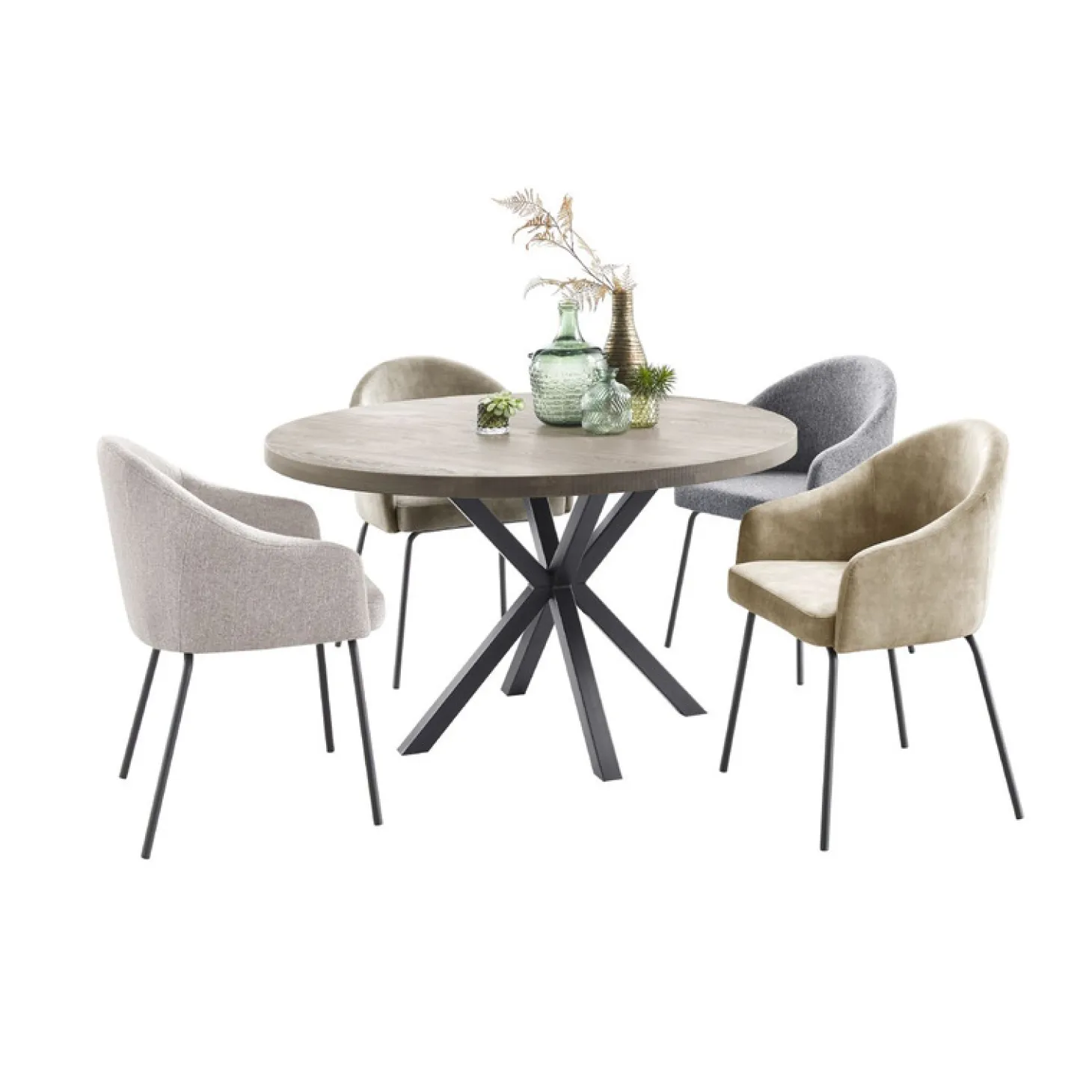 Eettafel Tavolo Eikenhout 130 cm rond lichtgrijs