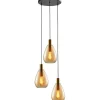 Hanglamp Felinio Amber glas 3-lichts rond