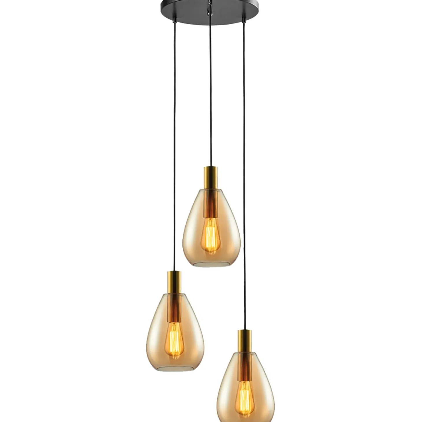 Hanglamp Felinio Amber glas 3-lichts rond