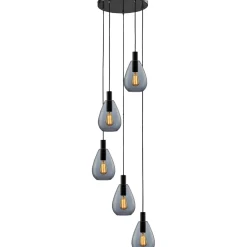 Hanglamp Felinio Smoke glas 5-lichts rond