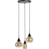 Hanglamp Lungo Zwart amber glas 3-lichts