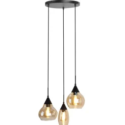 Hanglamp Lungo Zwart amber glas 3-lichts