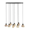 Hanglamp Lungo Zwart amber glas 8-lichts