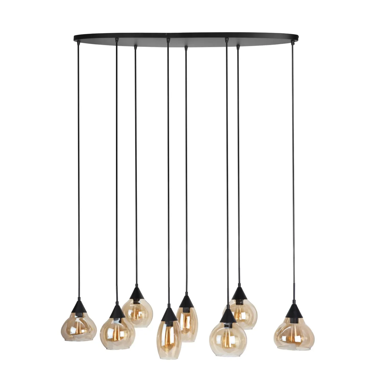 Hanglamp Lungo Zwart amber glas 8-lichts