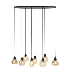 Hanglamp Lungo Zwart amber glas 8-lichts