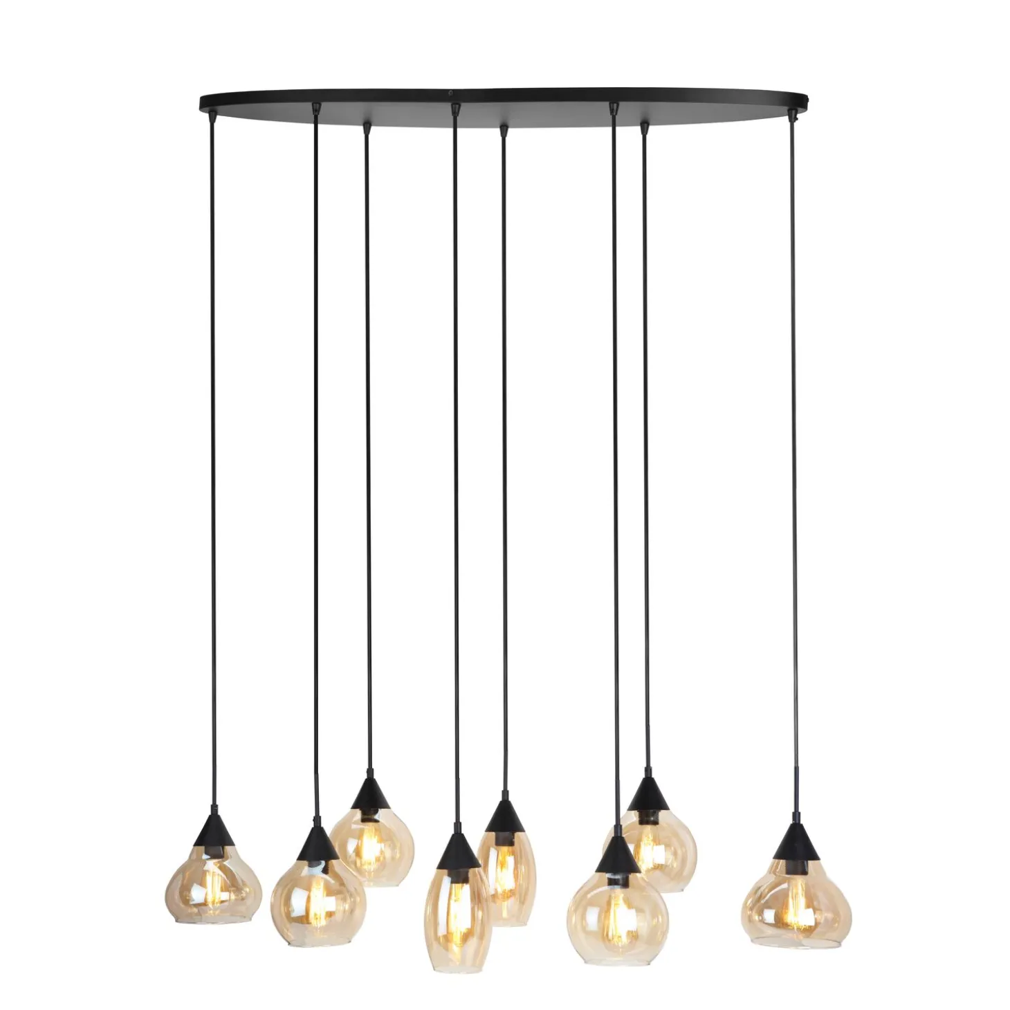 Hanglamp Lungo Zwart amber glas 8-lichts