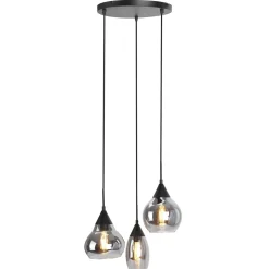 Hanglamp Lungo Zwart smoke glas 3-lichts