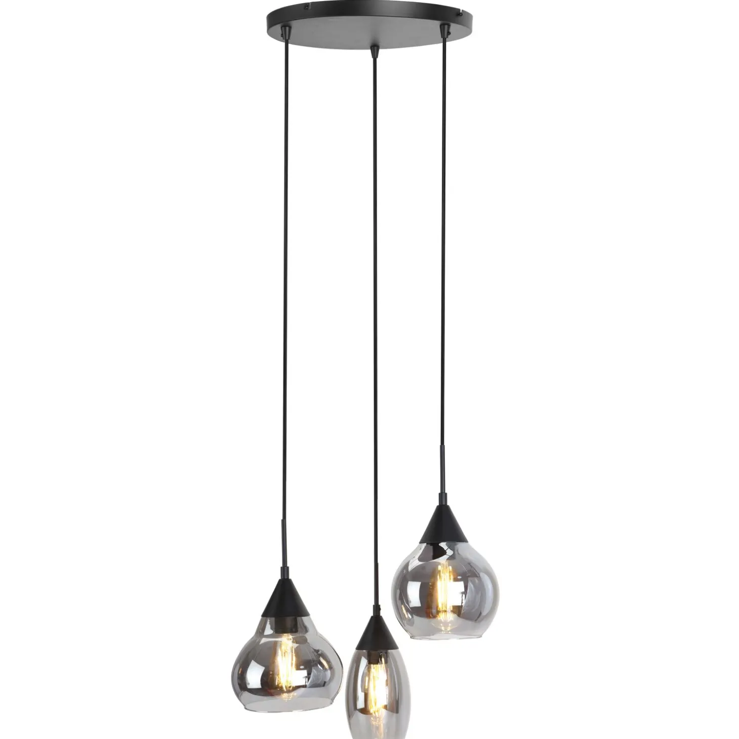 Hanglamp Lungo Zwart smoke glas 3-lichts