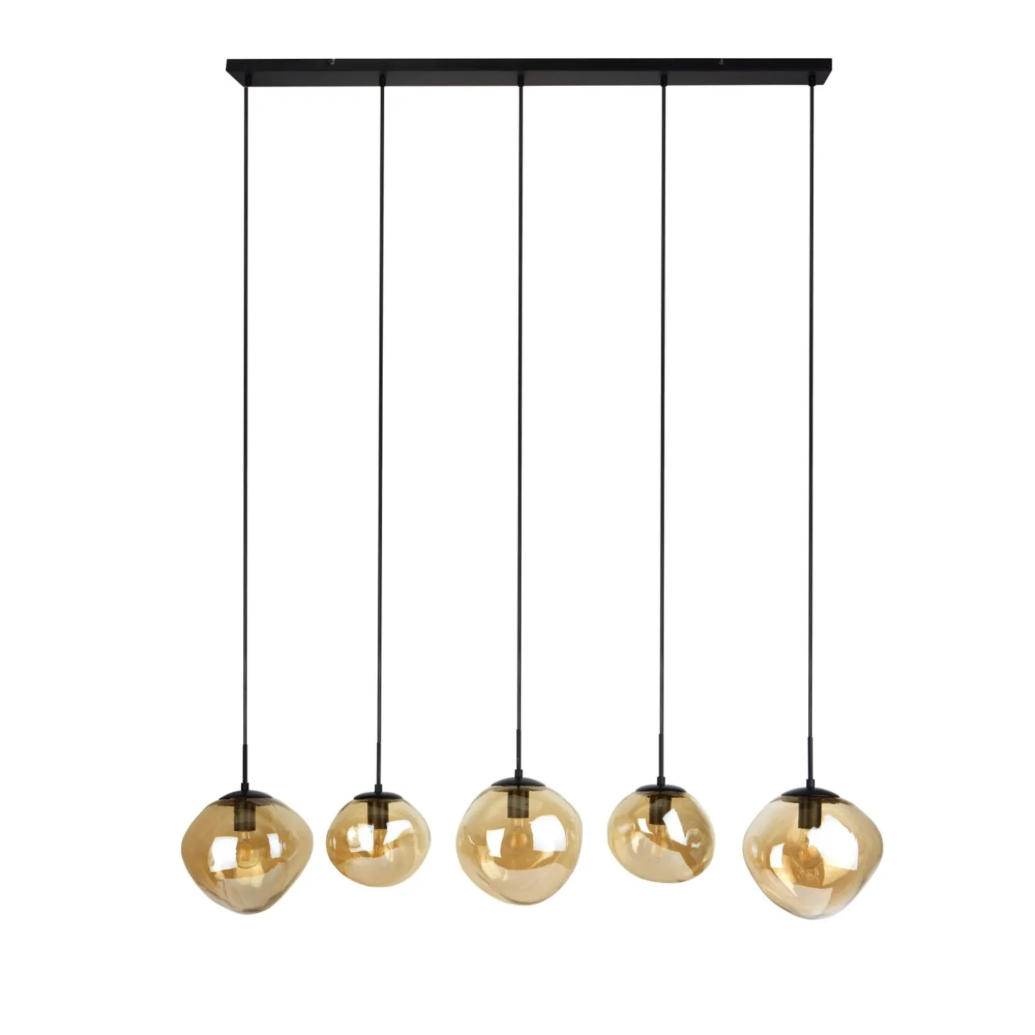 Hanglamp Macato Zwart amber glas 5-lichts