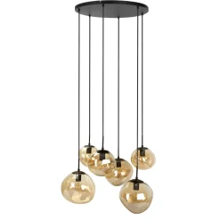 Hanglamp Macato Zwart amber glas 6-lichts