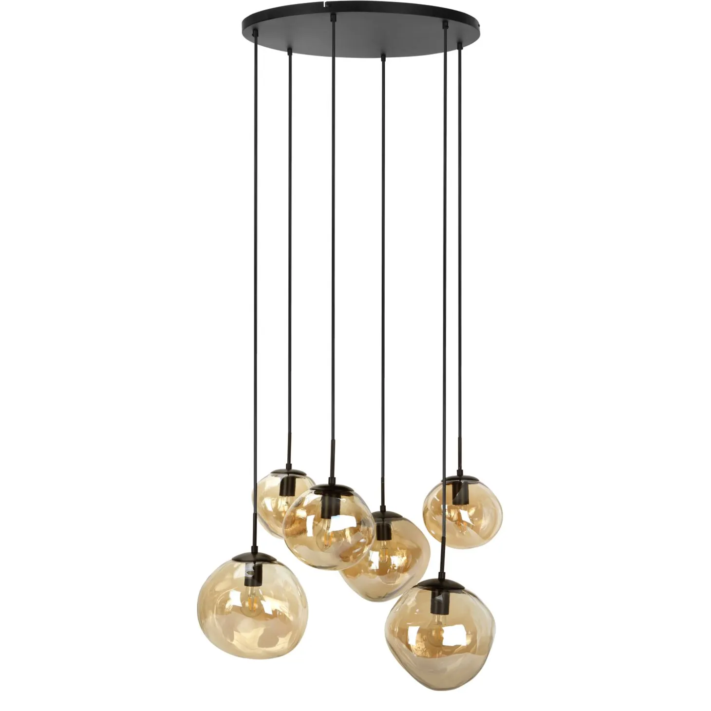 Hanglamp Macato Zwart amber glas 6-lichts