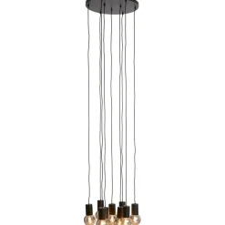 Hanglamp Trecate Mat zwart 9-lichts rond