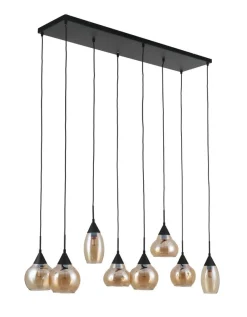 Hanglamp zwart Amber glas 8-lichts - Lungo