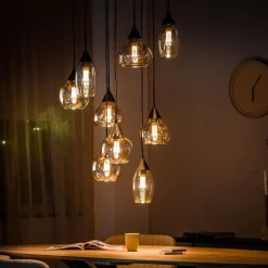 Hanglamp zwart Amber glas 9-lichts - Lungo
