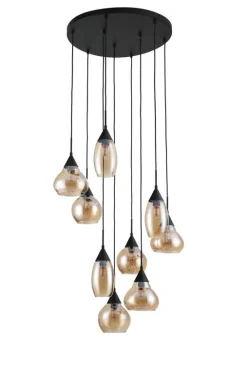 Hanglamp zwart Amber glas 9-lichts - Lungo