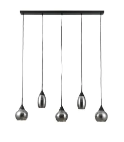 Hanglamp zwart Smoke glas 5-lichts - Lungo