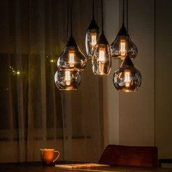 Hanglamp zwart Smoke glas 6-lichts - Lungo