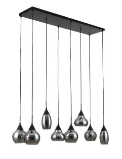 Hanglamp zwart Smoke glas 8-lichts - Lungo