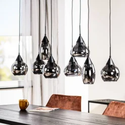 Hanglamp zwart Smoke glas 8-lichts - Lungo