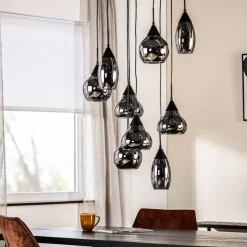 Hanglamp zwart Smoke glas 9-lichts - Lungo