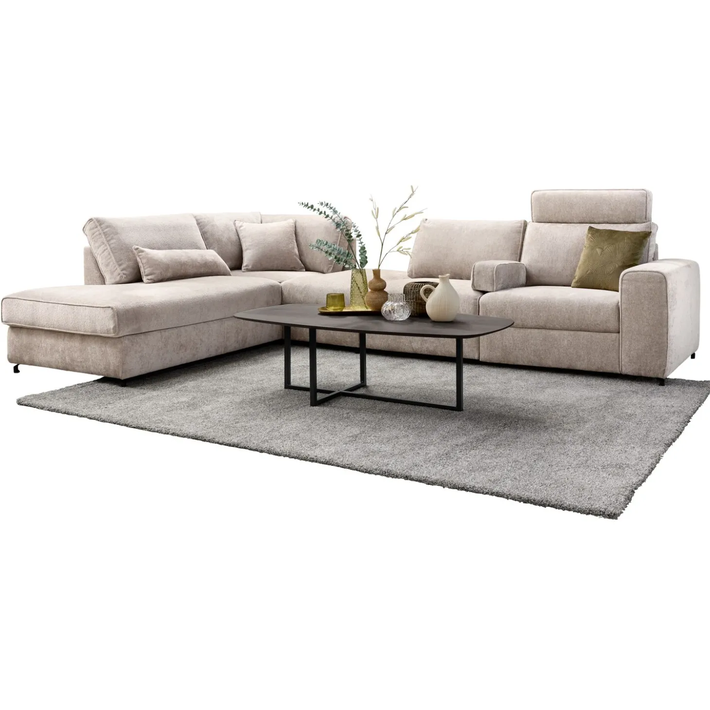 Hoekbank links Licato Taupe relaxfunctie excellent comfort