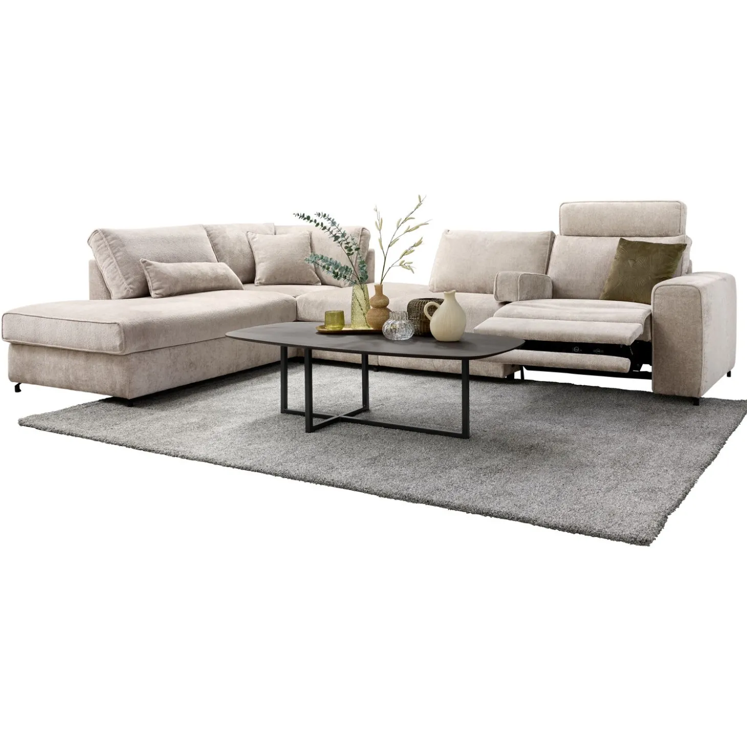 Hoekbank links Licato Taupe relaxfunctie excellent comfort
