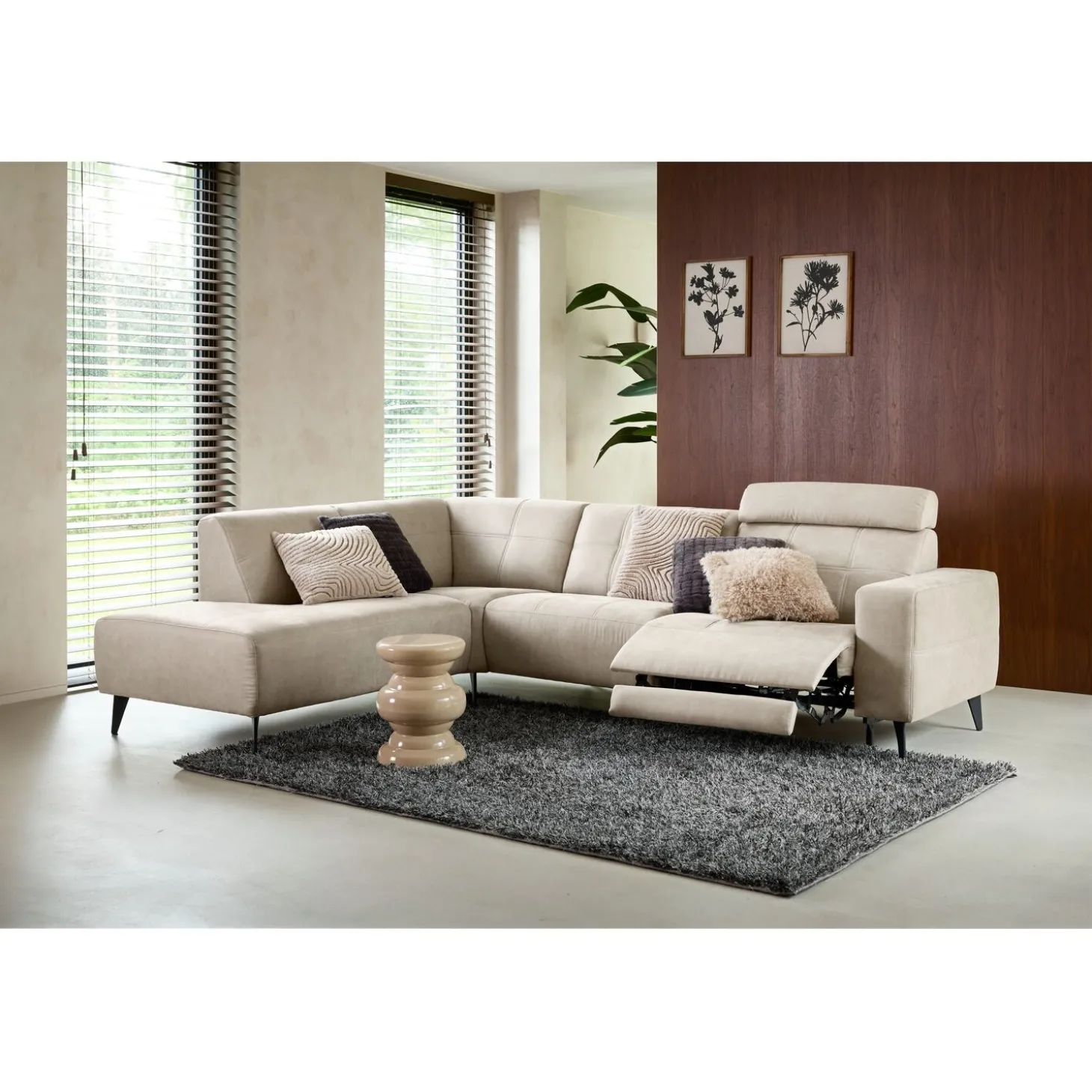 Hoekbank links Piorino Pocketvering lichtgrijs relaxfunctie