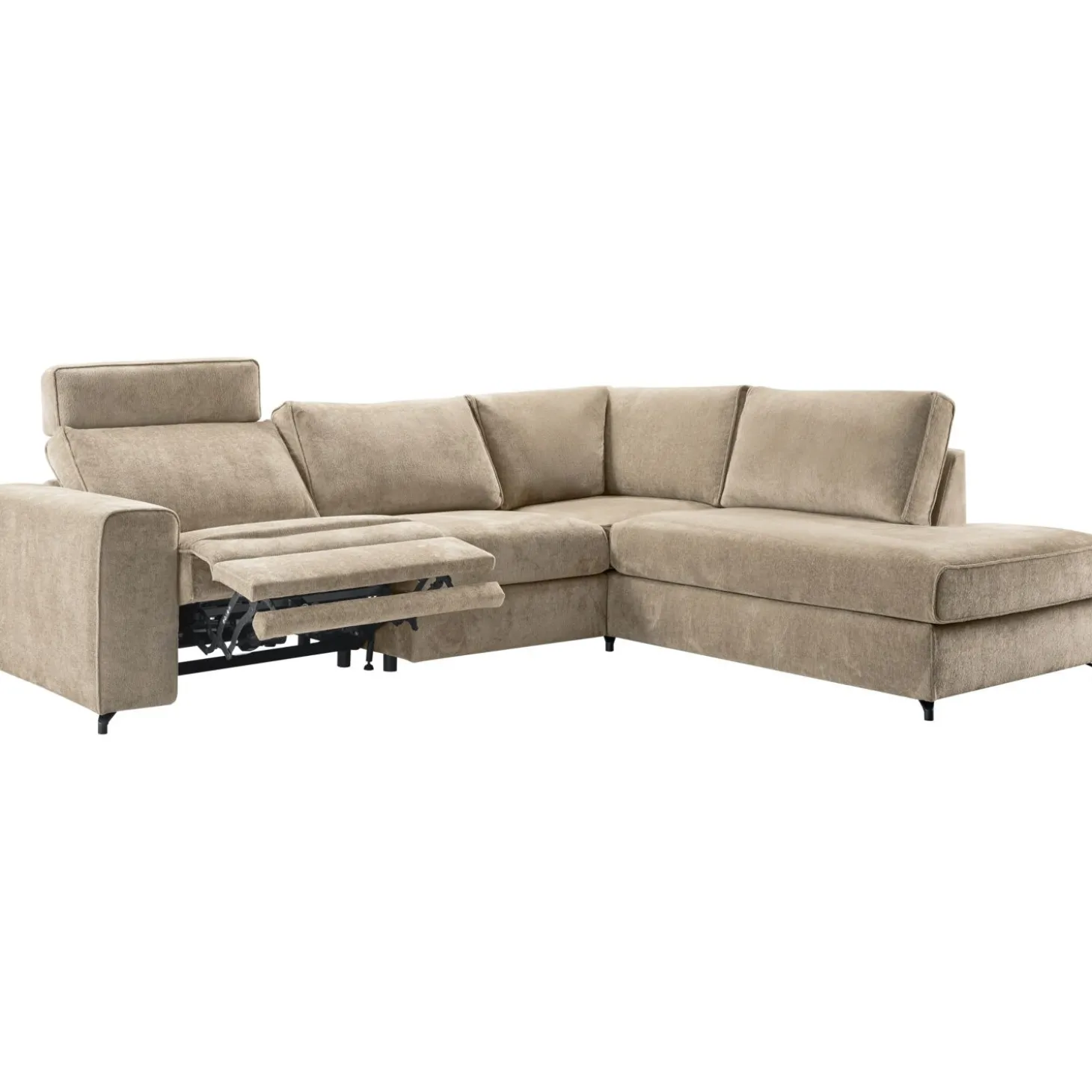 Hoekbank rechts Licato Taupe relaxfunctie excellent comfort hocker