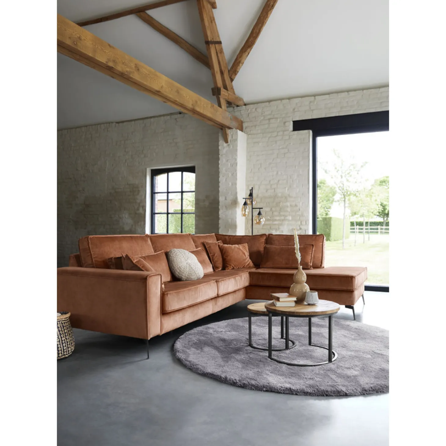 Hoekbank rechts Pomonte Velvet bruin basic comfort