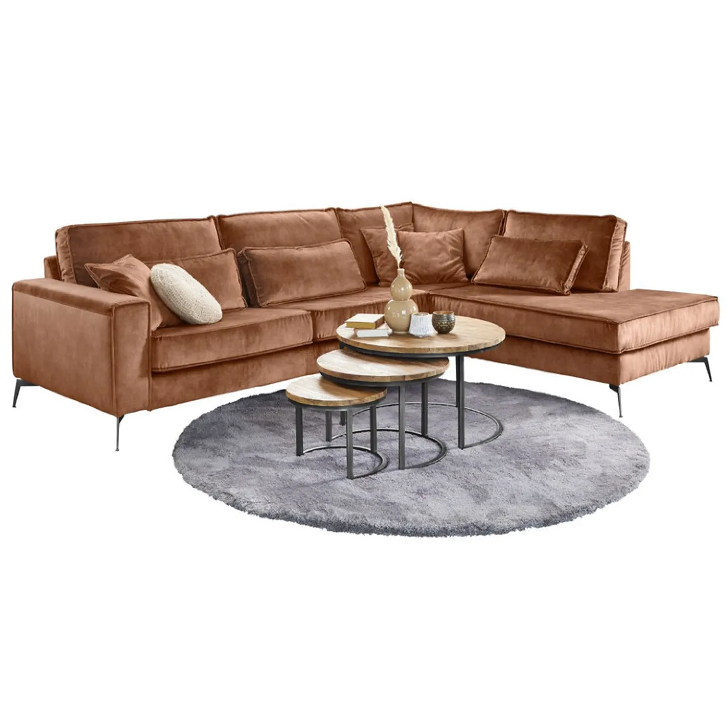 Hoekbank rechts Pomonte Velvet bruin basic comfort