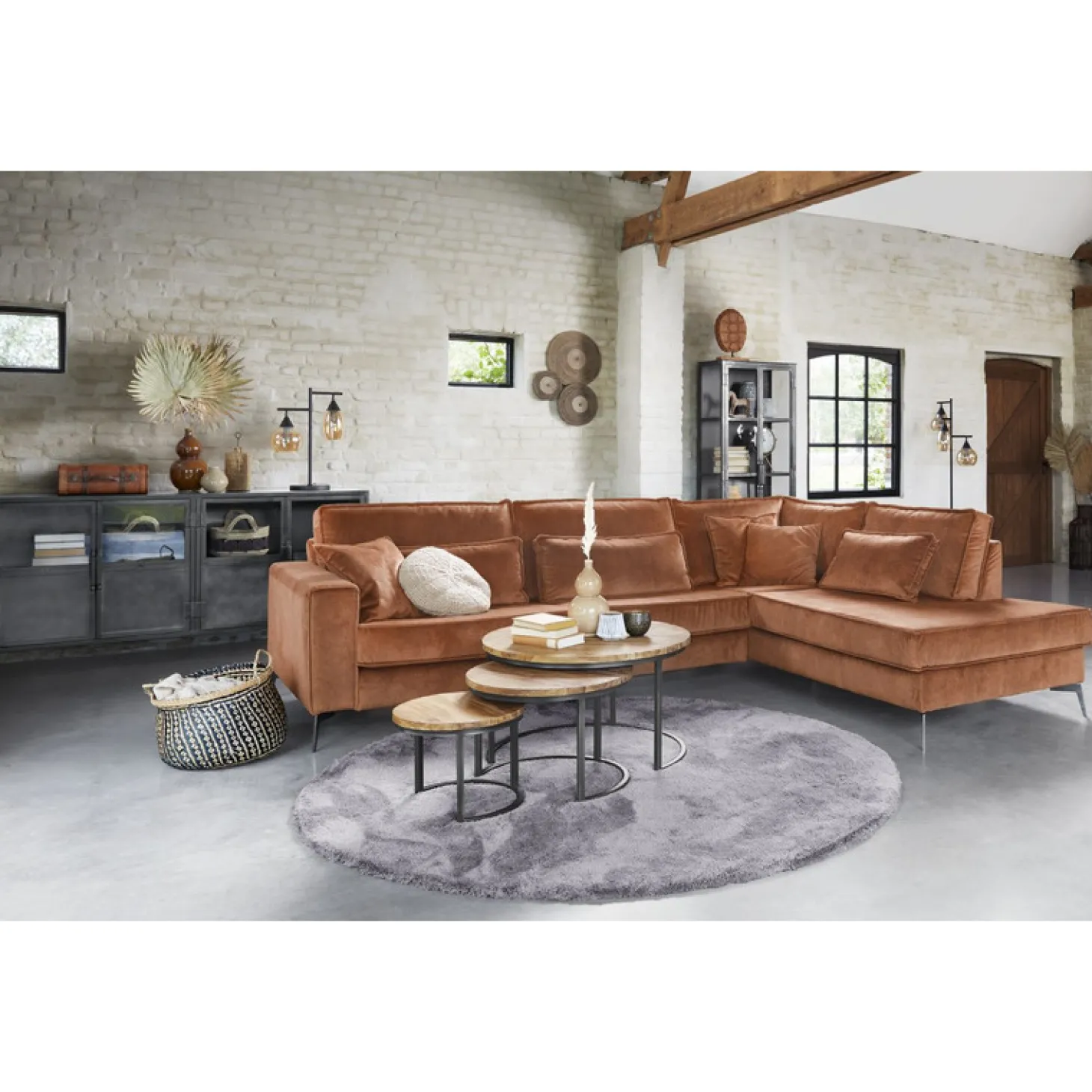 Hoekbank rechts Pomonte Velvet bruin basic comfort