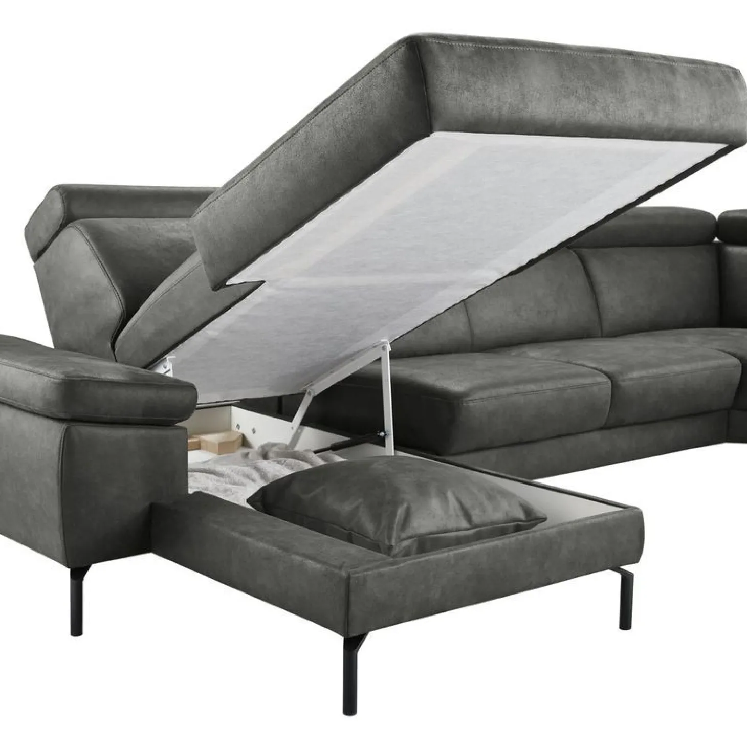 Hoekbank rechts Tusari Microleder antraciet excellent comfort