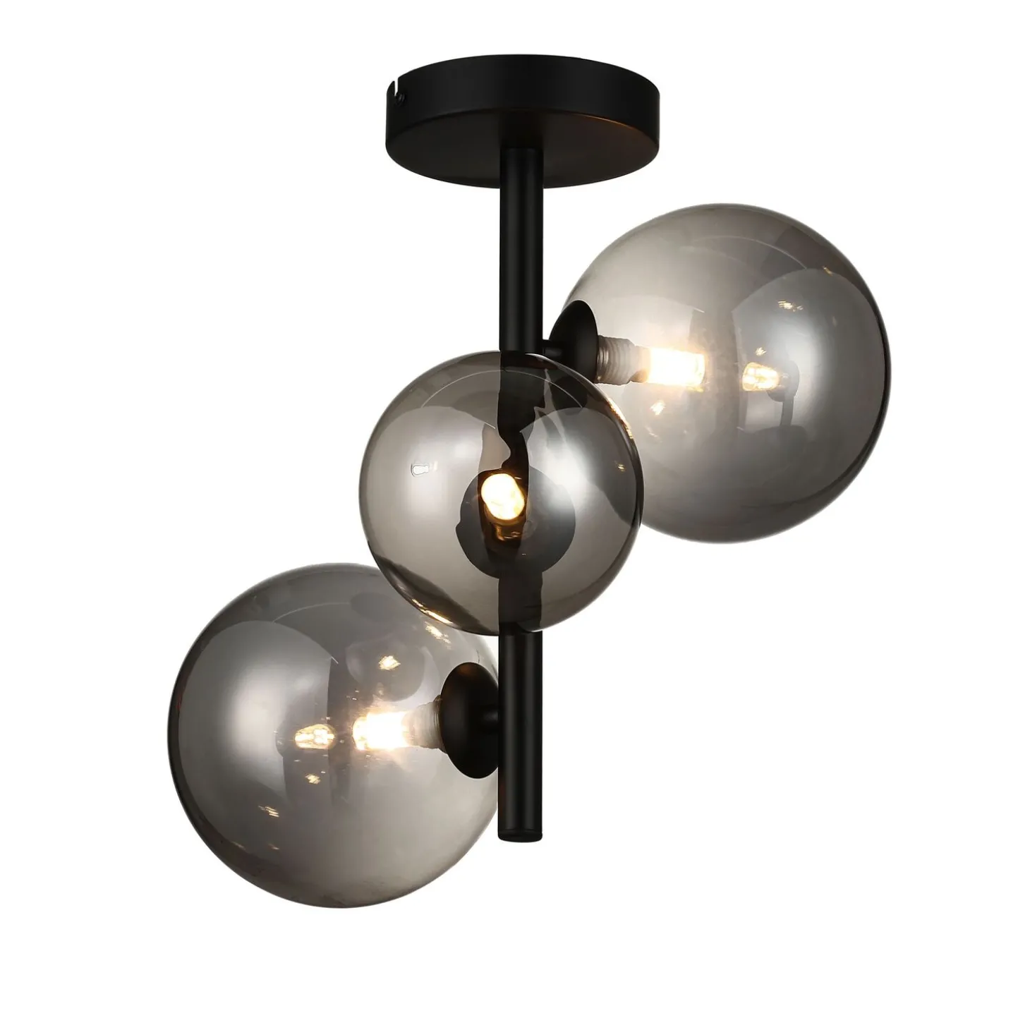 Plafondlamp Olivento Zwart smoke glas 3-lichts