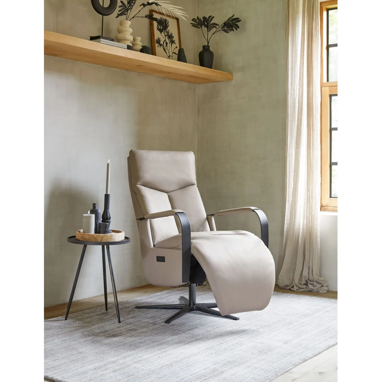 Relaxfauteuil Seduto Elektrisch leder beige
