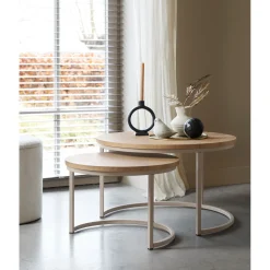 Salontafelset Lunata 55 en 75 cm rond misty oak