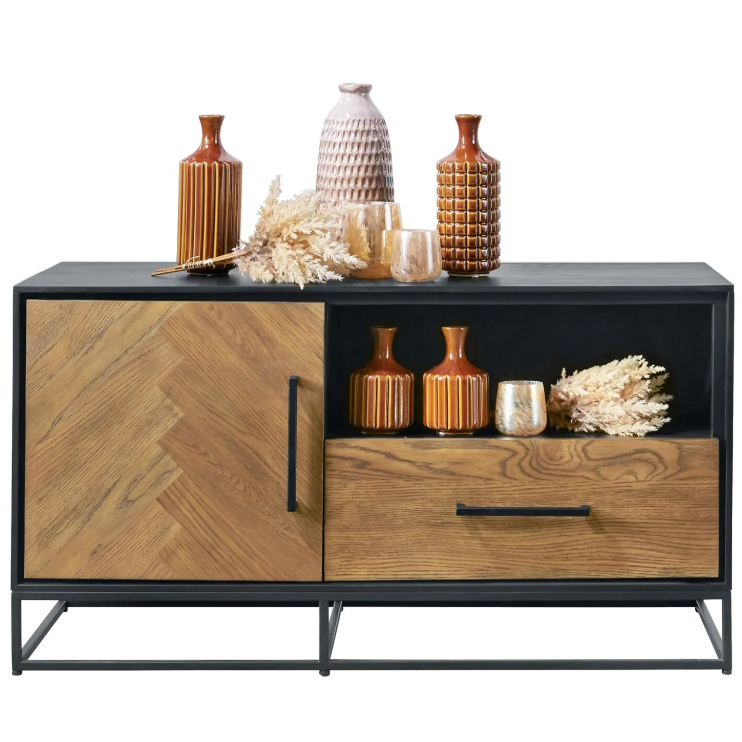 TV-meubel Vinito (109 CM) eiken fineer zwart/naturel