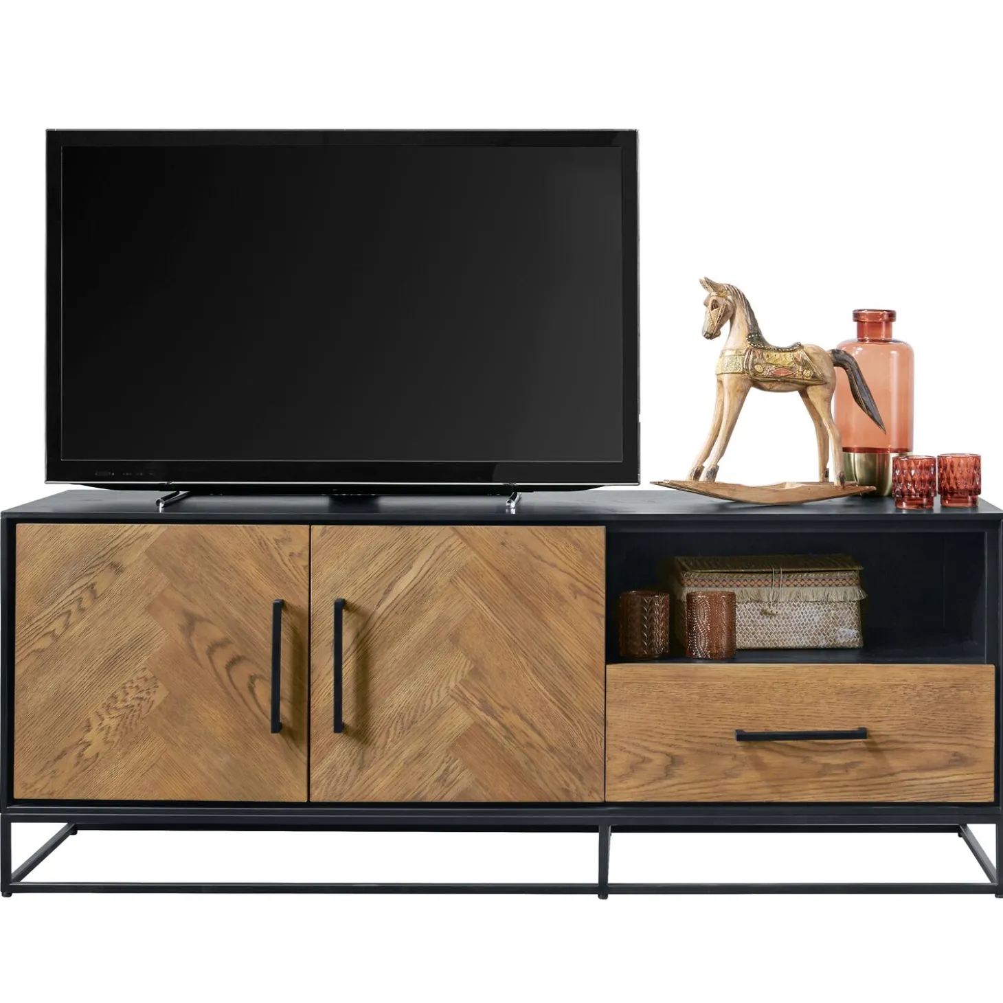 TV-meubel Vinito (154 CM) eiken fineer zwart/naturel
