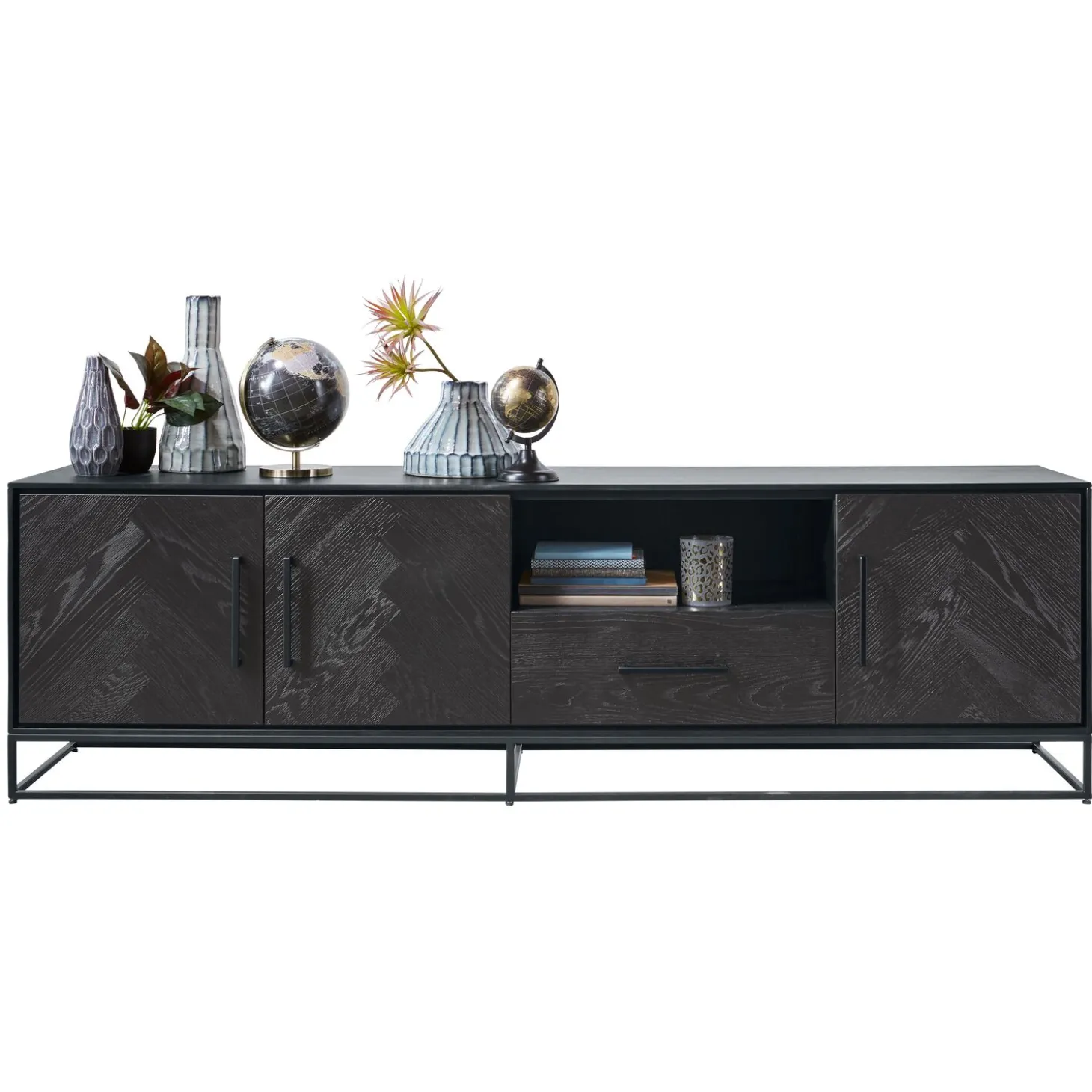 TV-meubel Vinito (199 CM) eiken fineer zwart