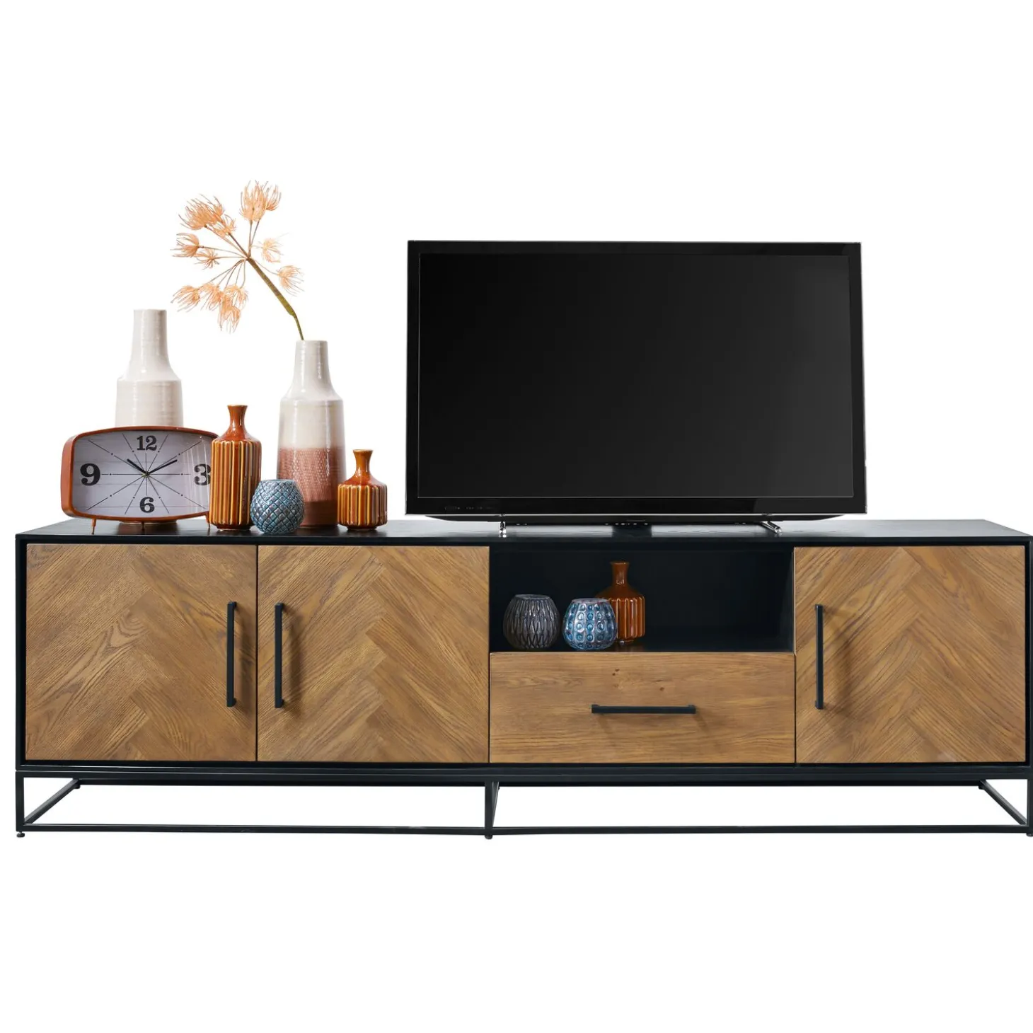 TV-meubel Vinito (199 CM) eiken fineer zwart/naturel
