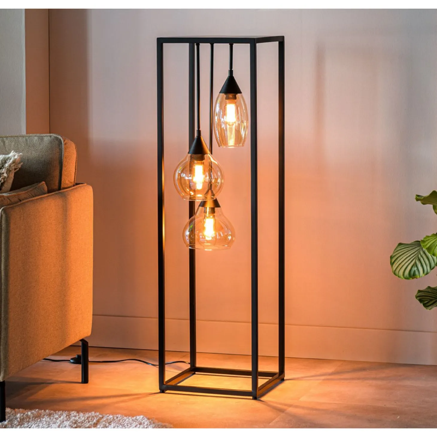 Vloerlamp frame Amber glas 3-lichts - Lungo