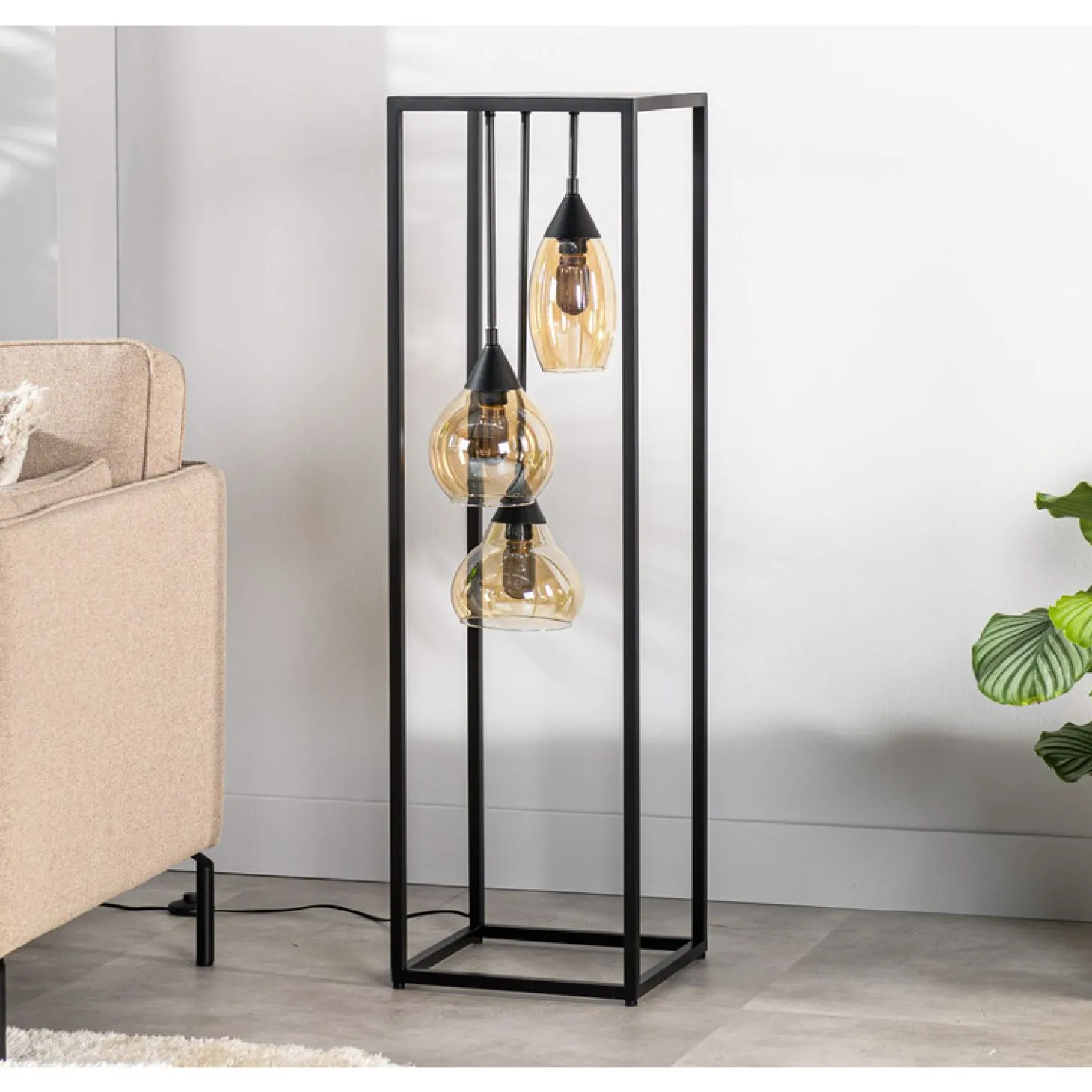 Vloerlamp frame Amber glas 3-lichts - Lungo