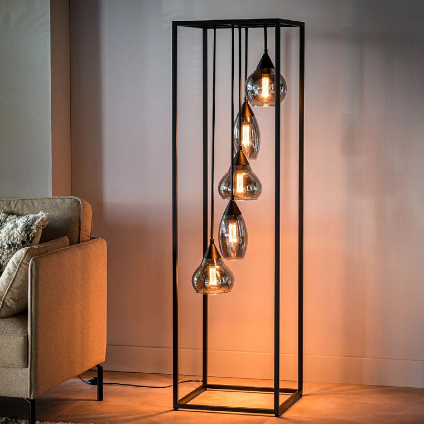 Vloerlamp frame Smoke glas 5-lichts - Lungo