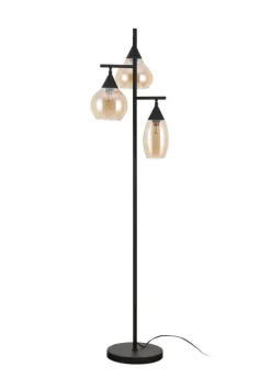 Vloerlamp zwart Amber glas 3-lichts - Lungo